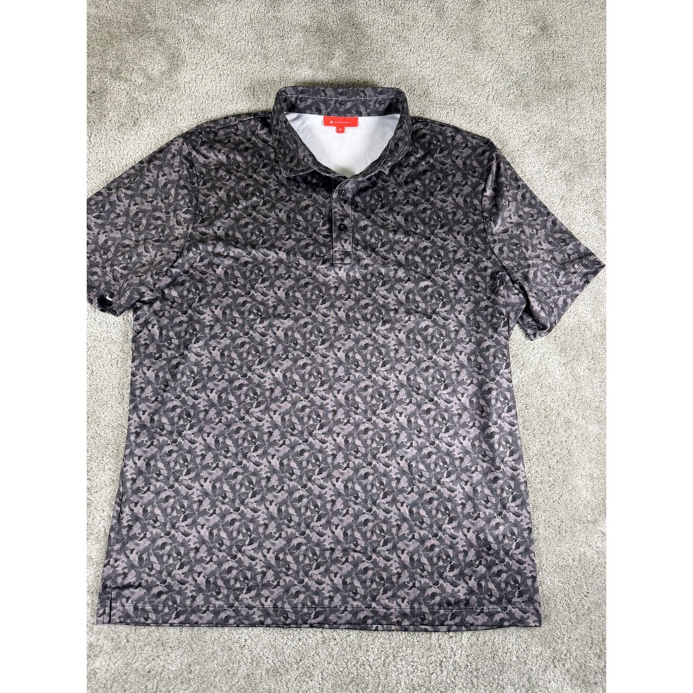 Redvanly Mens XL Grey Black Abstract Leaf Camo Golf Polo Short Sleeve Shirt